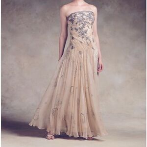 Rina diMontella Strapless Chiffon Gown in Cream and Silver, size 16W